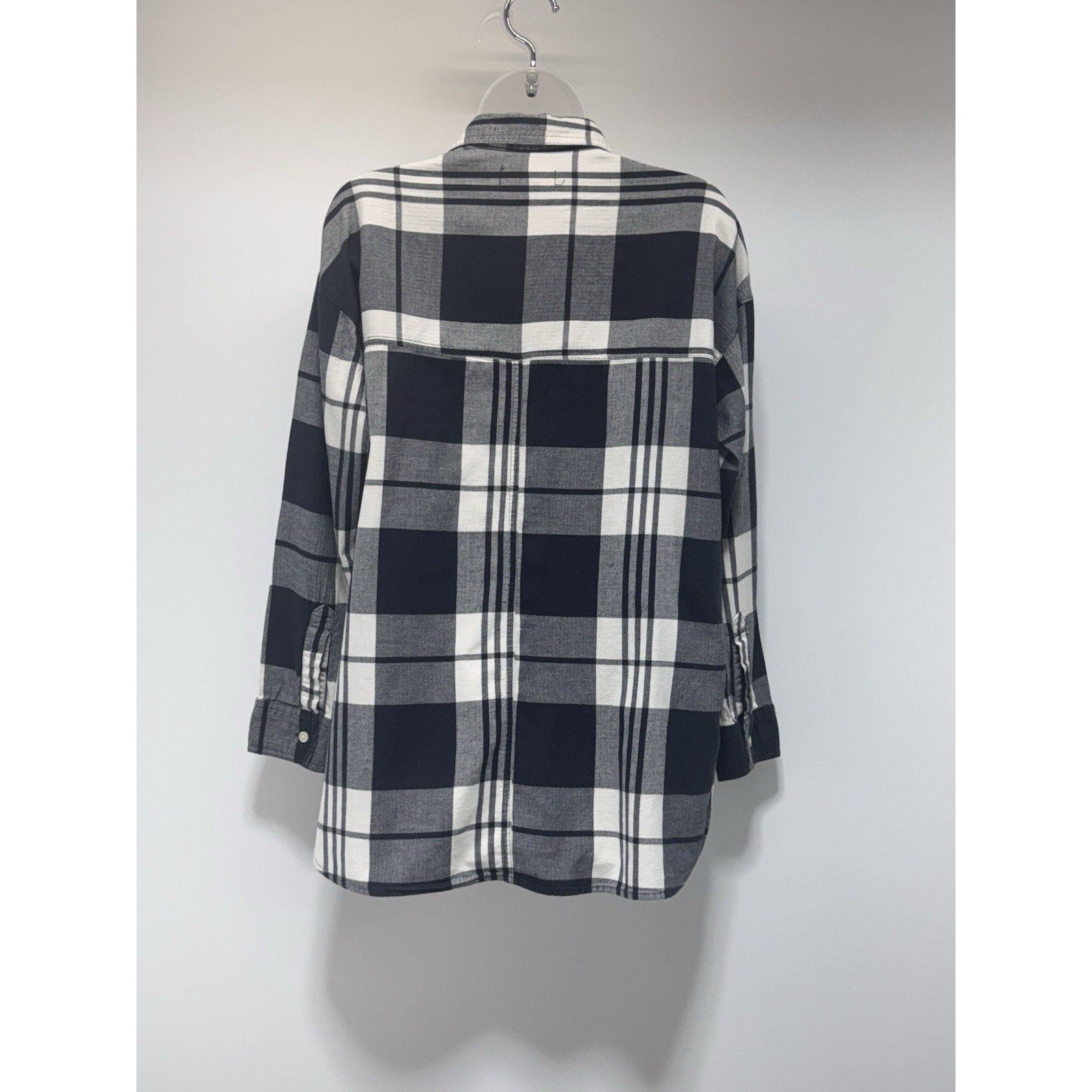 Old Navy Boyfriend Popover Shirt Black White Plaid Flannel Long Sleeve Women’s S