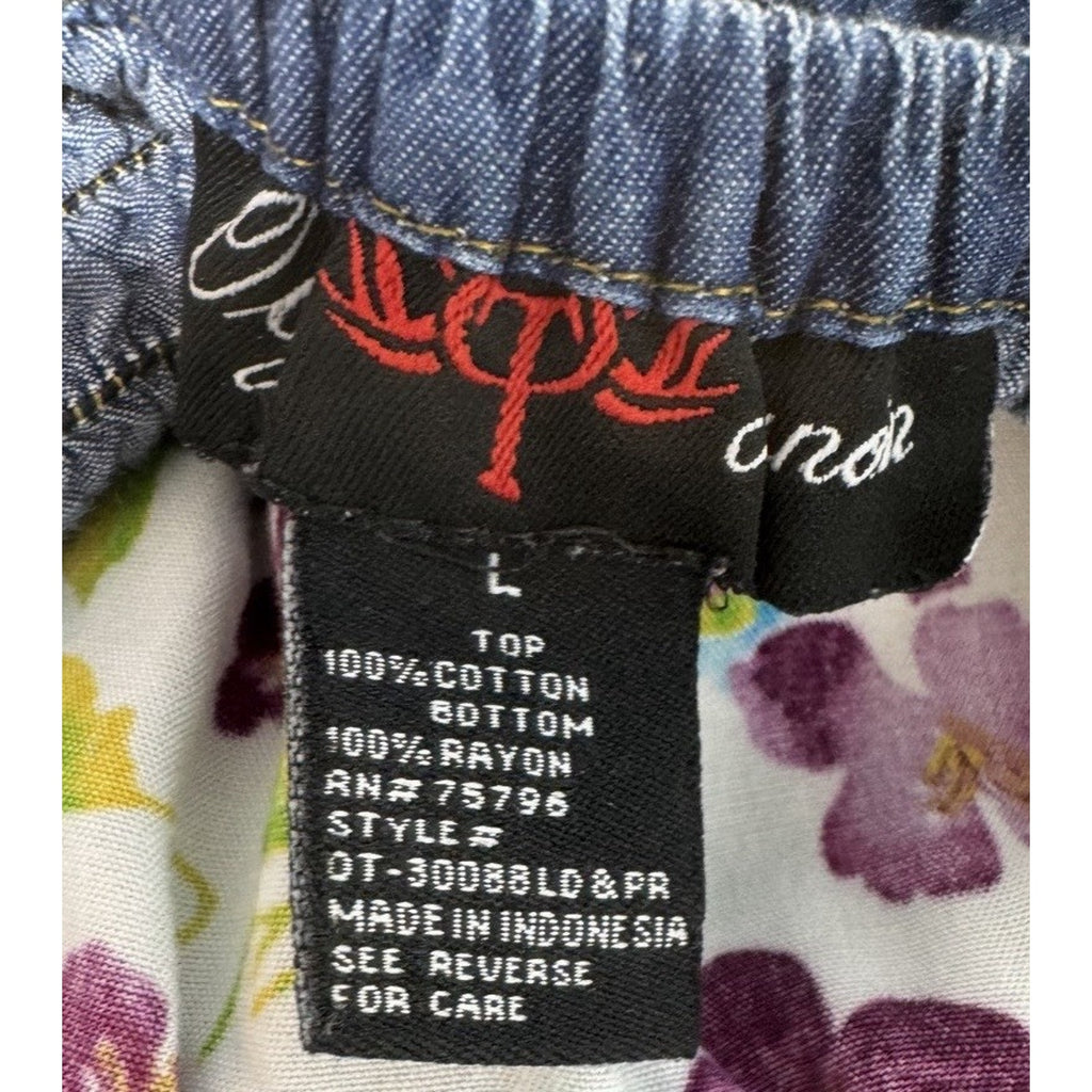 Y2K Denim Halter Dress Floral Bubble Hem Tie Waist Open Back Boho Festival Large