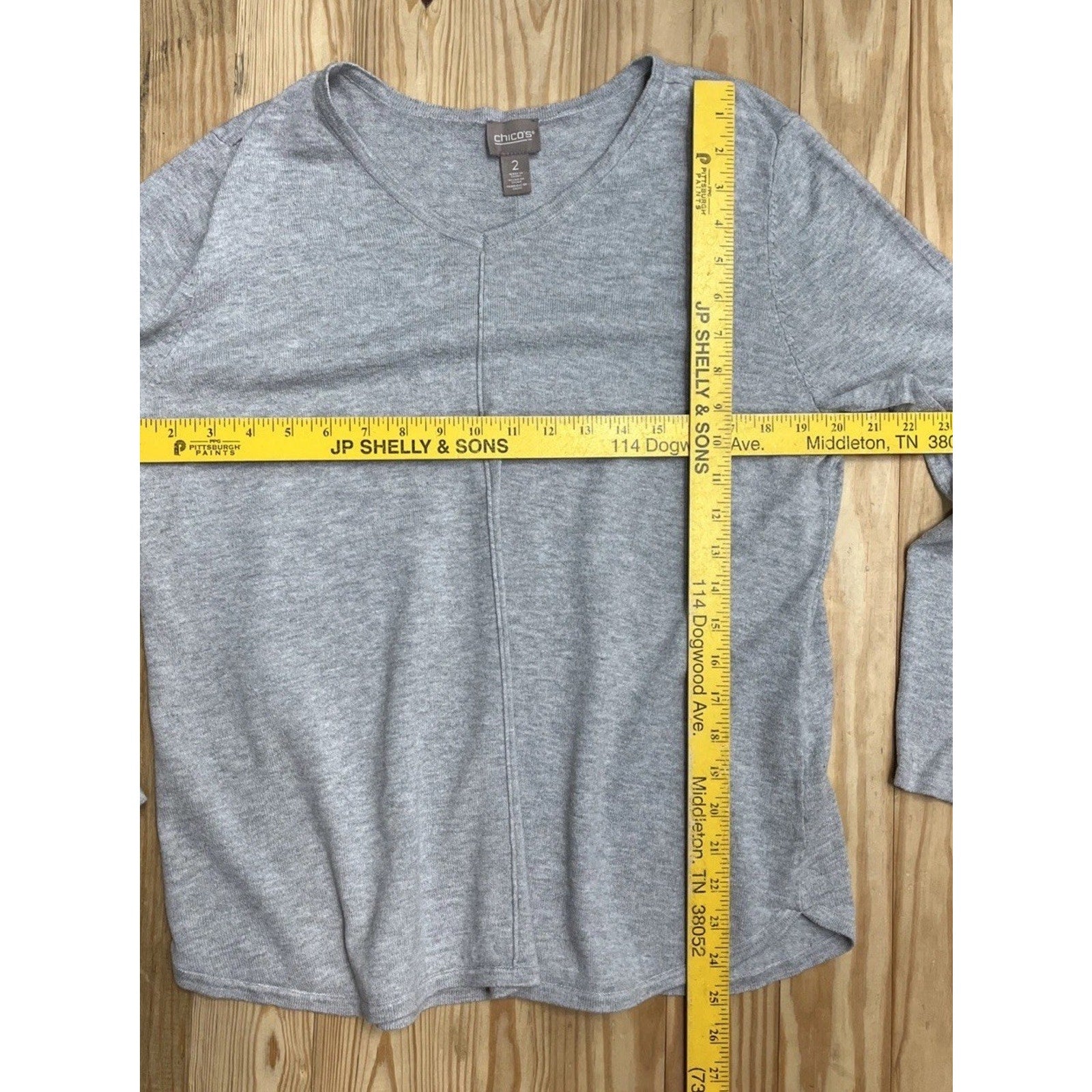 Chicos 2 Tunic Sweater Womens L Gray V Neck Lightweight Pullover