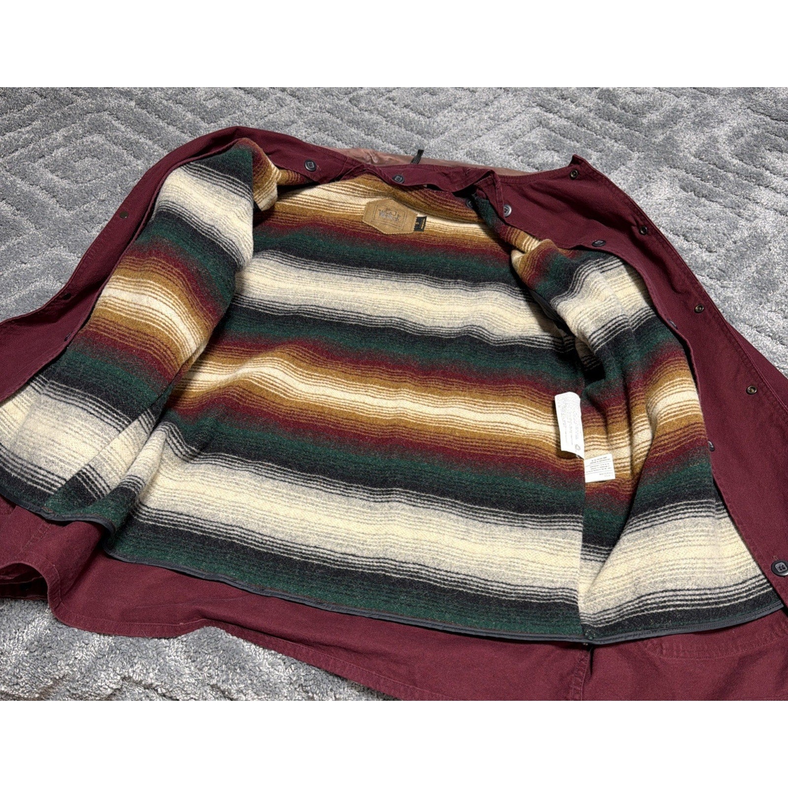 Vintage Woolrich Made USA Aztec Blanket Wool Lined BarnChore Canvas Jacket XL