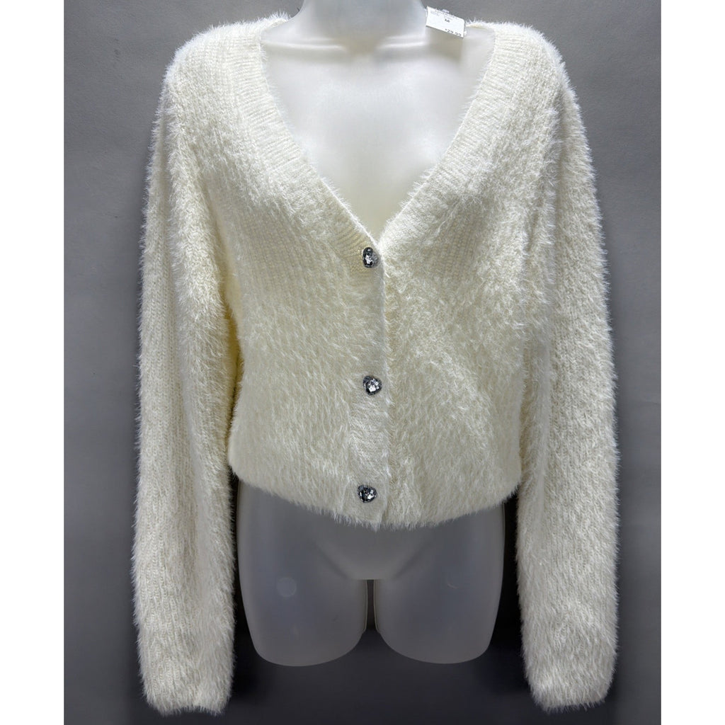 Rue 21 Faux Fur Super Soft Sweater Cardigan Fluffy Jumper Coat Knitwear NWT Sz M