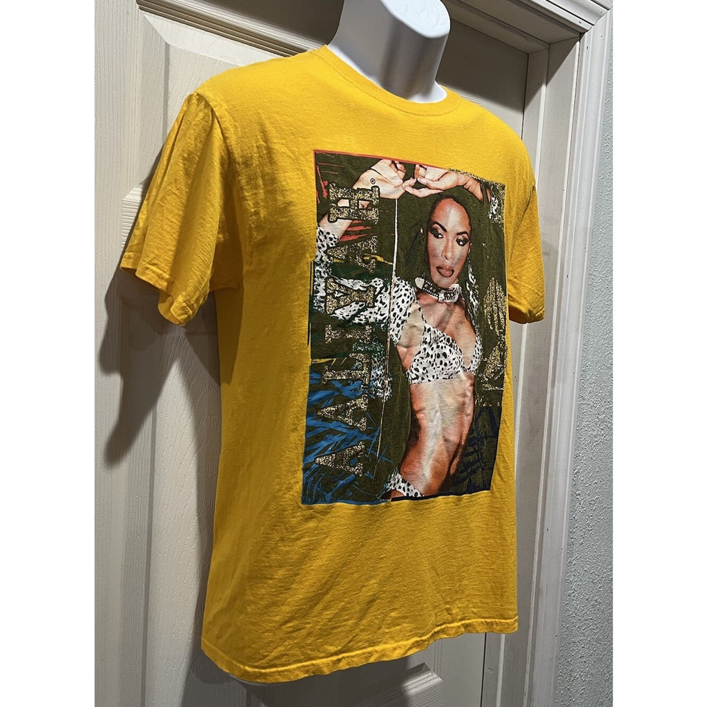 Vintage Aaliyah Rap T Shirt Size Small Hip Hop R&B Graphic Yellow Tee Y2K