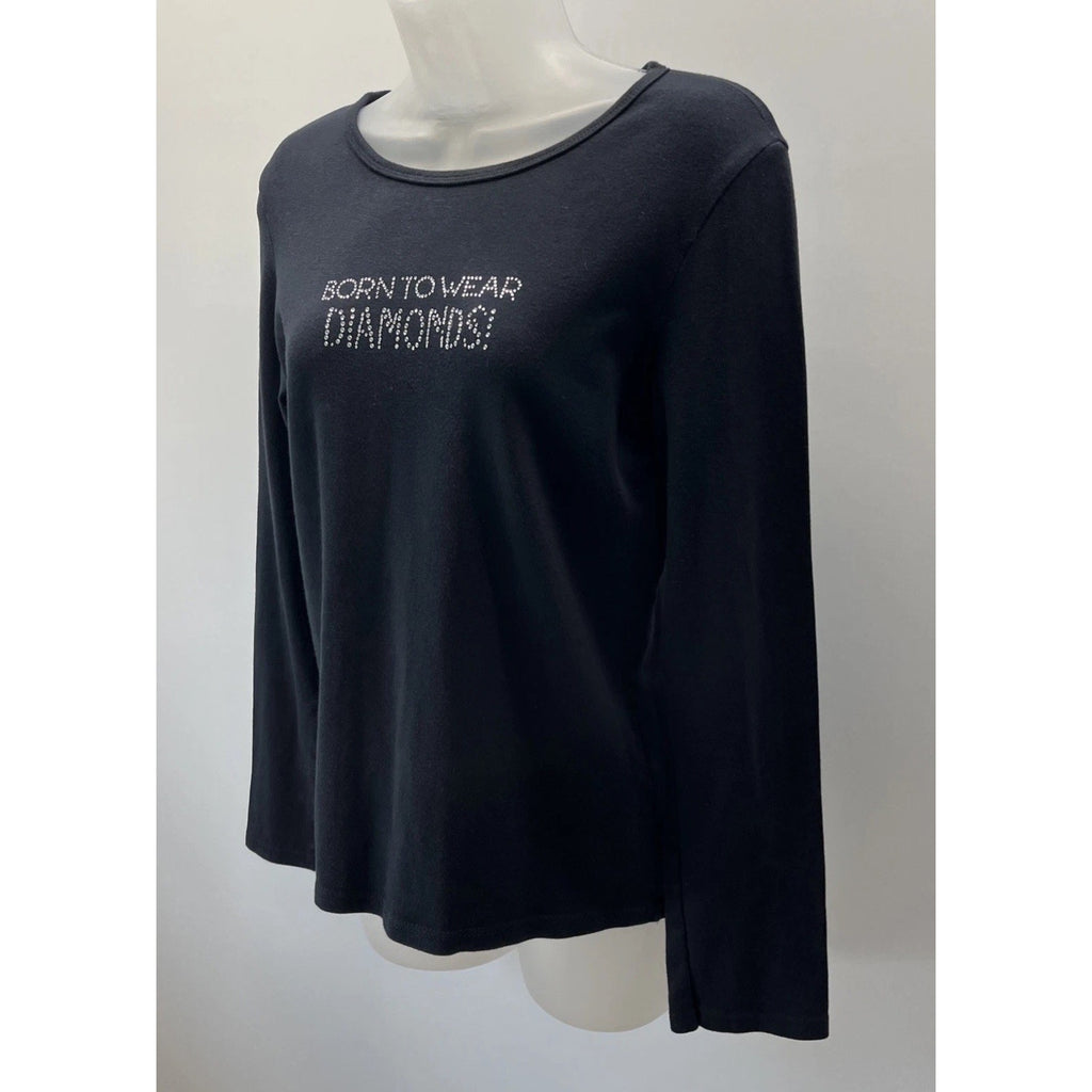 Women’s Jensen Long Sleeve Shirt Born To Wear Diamonds Jeweled Made In USA XL