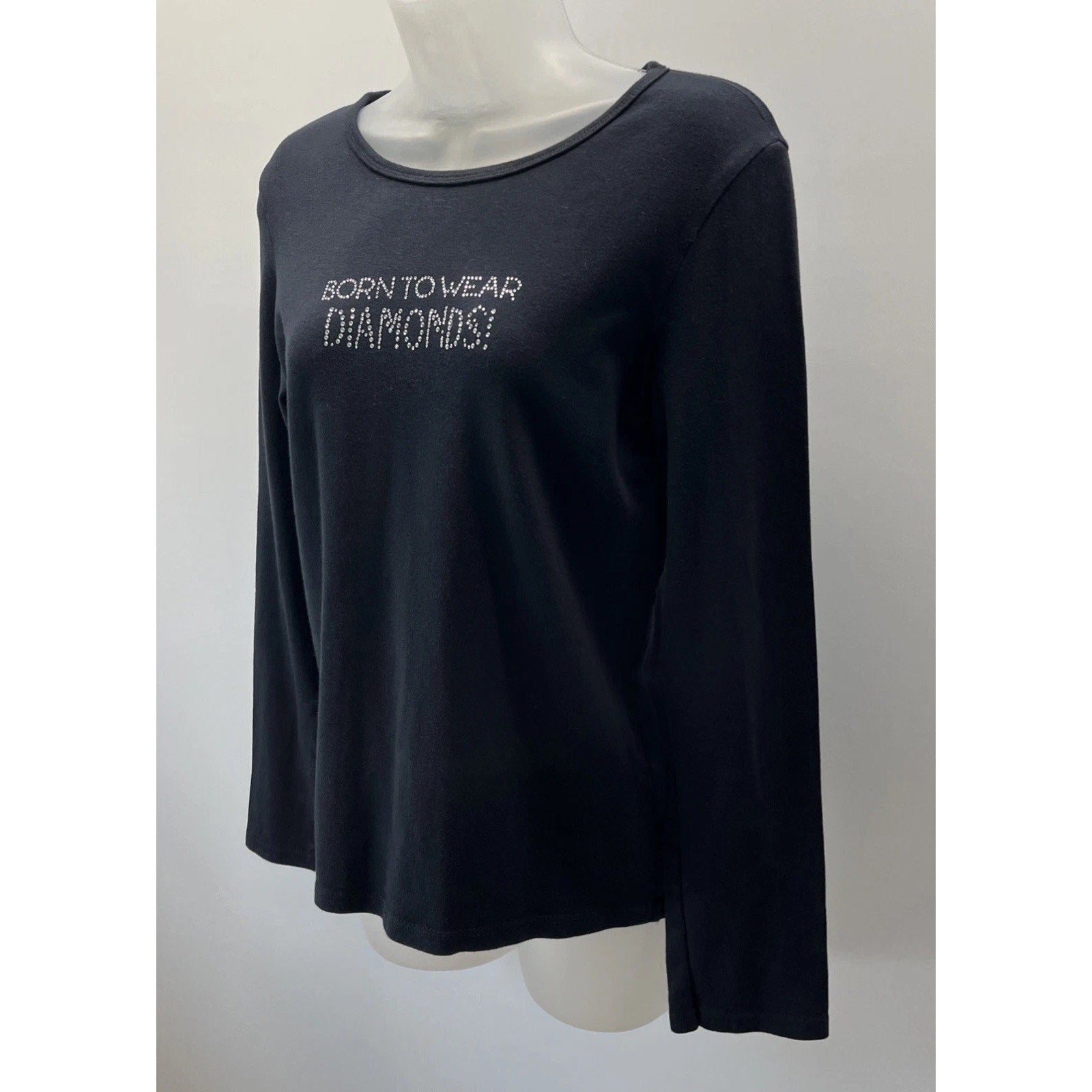 Women’s Jensen Long Sleeve Shirt Born To Wear Diamonds Jeweled Made In USA XL