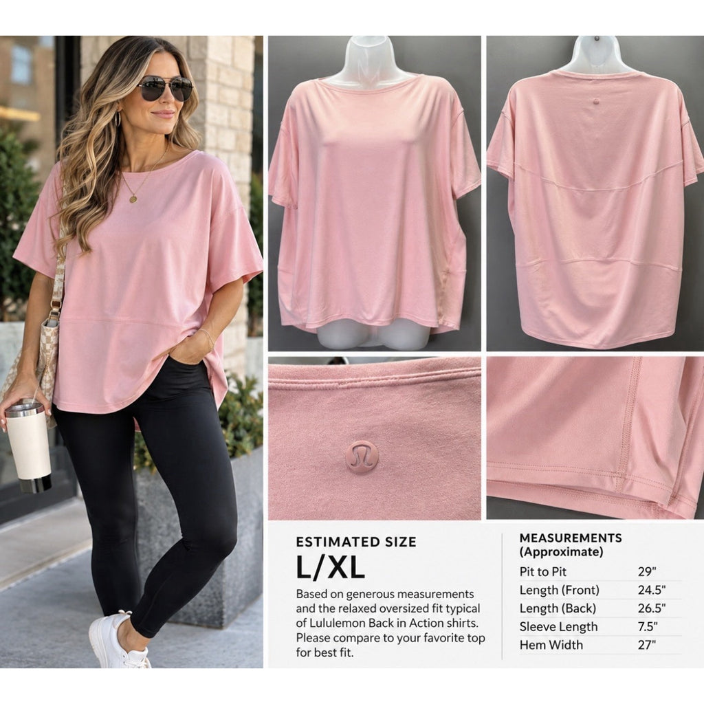 Lululemon Back In Action Short Sleeve Shirt Pink Womens Relaxed Oversized Tee