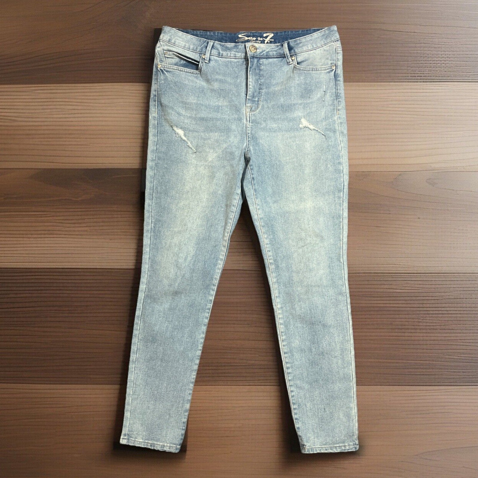 Seven7 Women's Jeans 12 34x28 Metro Ultra High-Rise Skinny Stretch Distressed