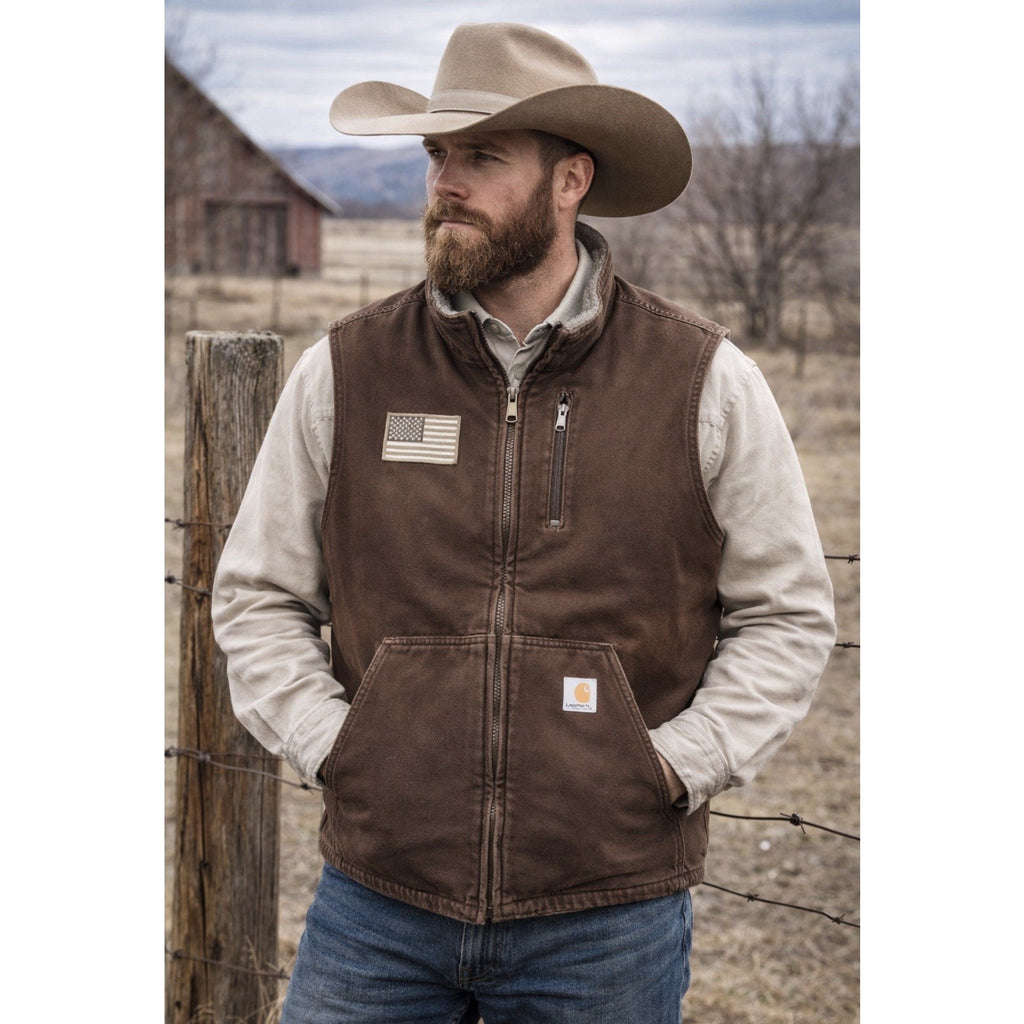 Carhartt Vest Mens M Brown V33-DKB Duck Canvas Sherpa-Lined Worn Workwear 2XL