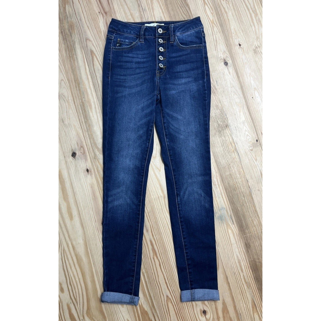 KANCAN 1/24 Blue High Rise Ankle Skinny Button Fly Jeans Women EUC