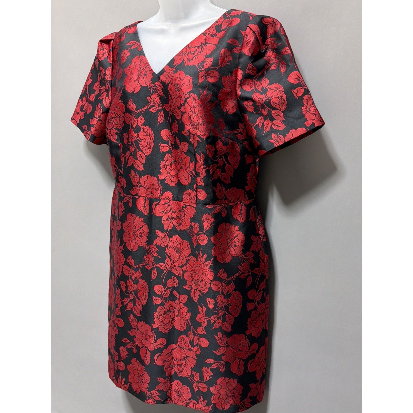 NWT Talbots Back Bow Floral Jacquard A-Line Dress Size 14P Red Black Msrp 179$
