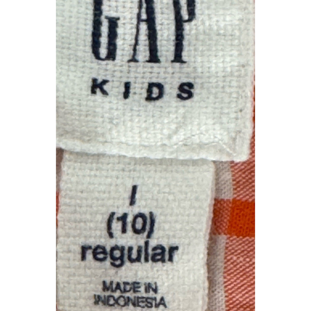 Gap Kids Orange Checkered Button Down Girls Size Large 10 Regular Cotton