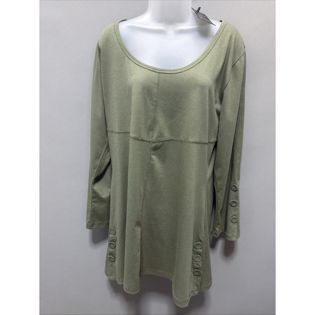 NOELLE Womens Size XXL Moss Green Soft Stretch Knit Scoop Neck Tunic Top New