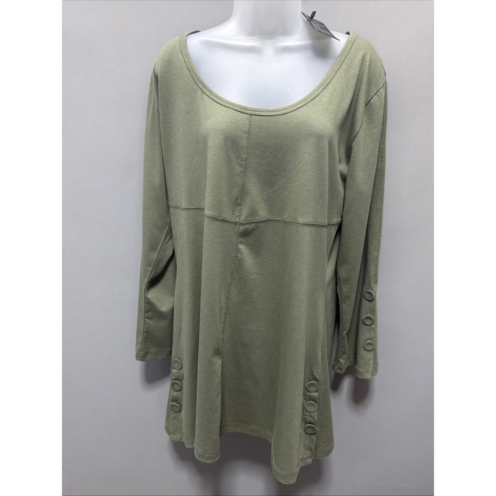 NOELLE Womens Size XXL Moss Green Soft Stretch Knit Scoop Neck Tunic Top New