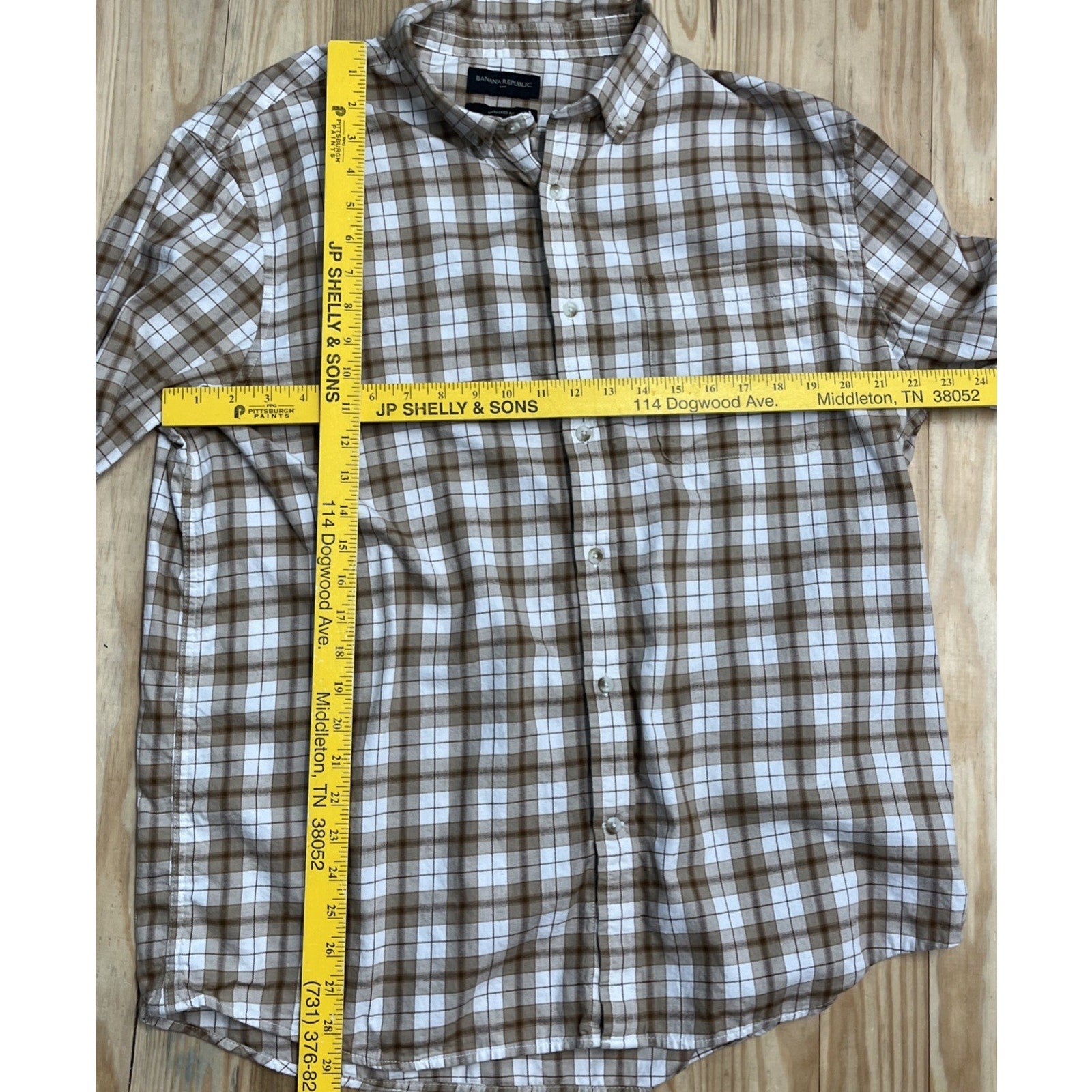 MENS BANANA REPUBLIC BROWN KHAKI MULTI PLAID SLIM FIT UNTUCK COTTON SHIRT XL