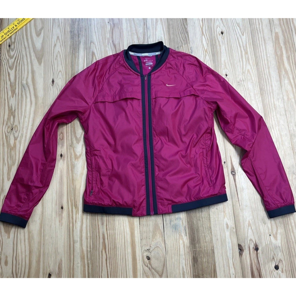 Nike Dri-FIT Womens L Pink Running Jacket Full Zip Reflective Lightweight 520336