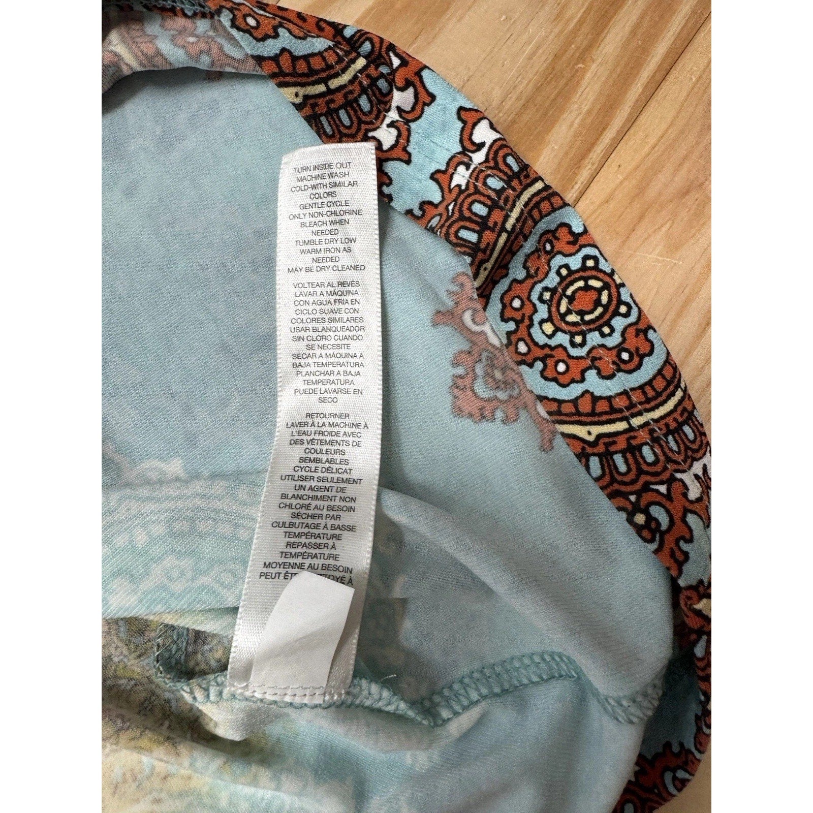 Chicos Cut Out Long Sleeves Beaded Neck Dress Aqua Print Size 3 (US XL)