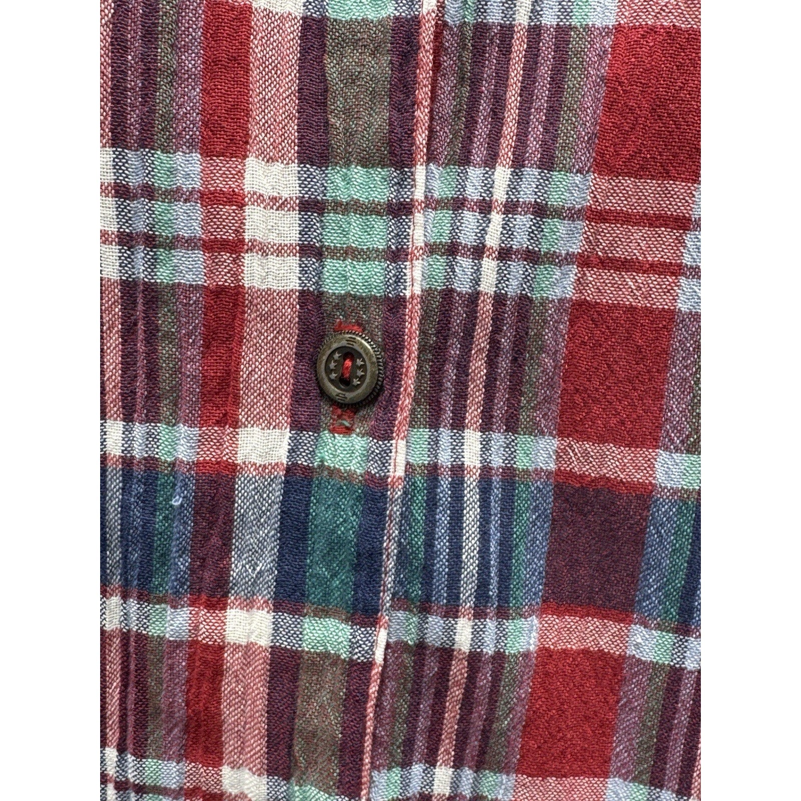 Koret City Blues Red Blue Green Plaid Button Short Sleeve Measures Women’s L