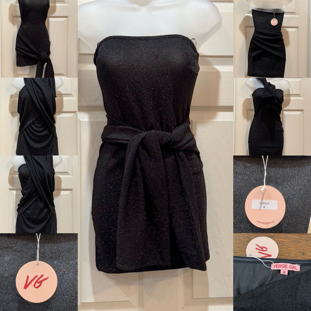 Verge Girl Sleeveless Black Glitter Convertible Dress Size 8