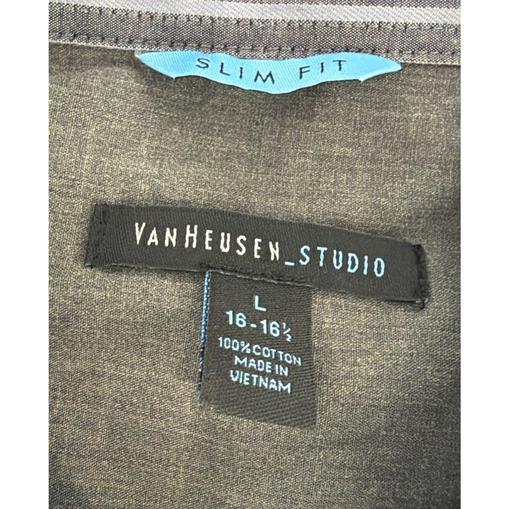 Van Heusen-Studio Dress Shirt Men's Large Blue Pinstripe Slim Fit New