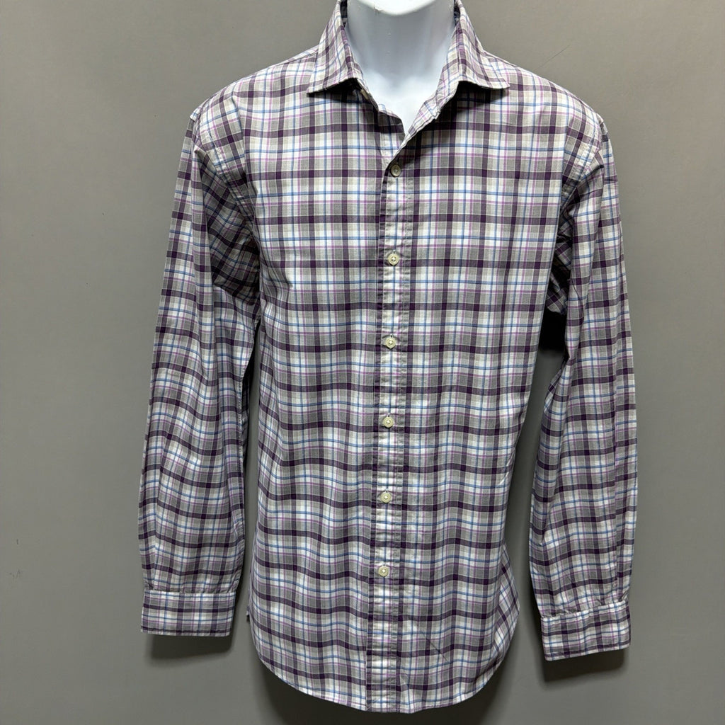 Mens Polo Ralph Lauren Slim Fit Long Sleeved Purple Plaid Button Up Shirt L