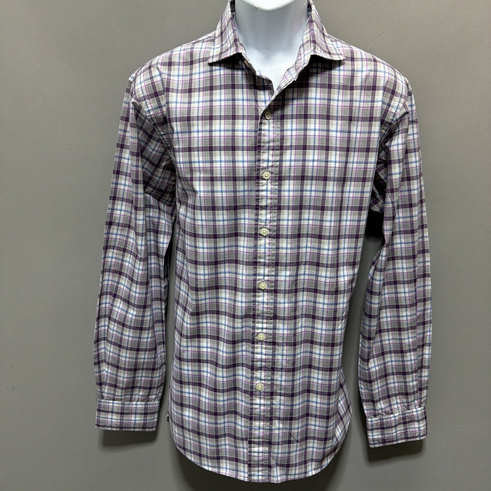 Mens Polo Ralph Lauren Slim Fit Long Sleeved Purple Plaid Button Up Shirt L