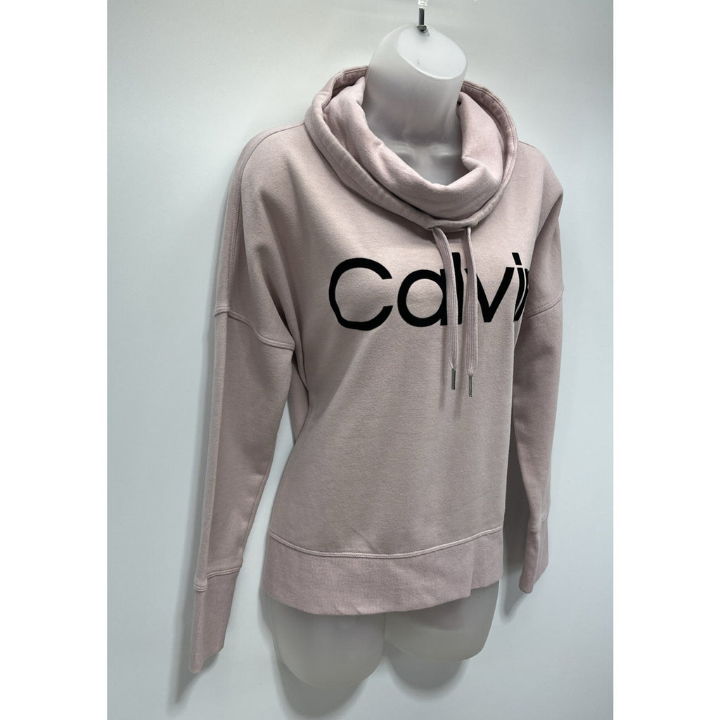 Calvin Klein Ladies Pink Logo Cowl Neck Sweatshirt - Size Small