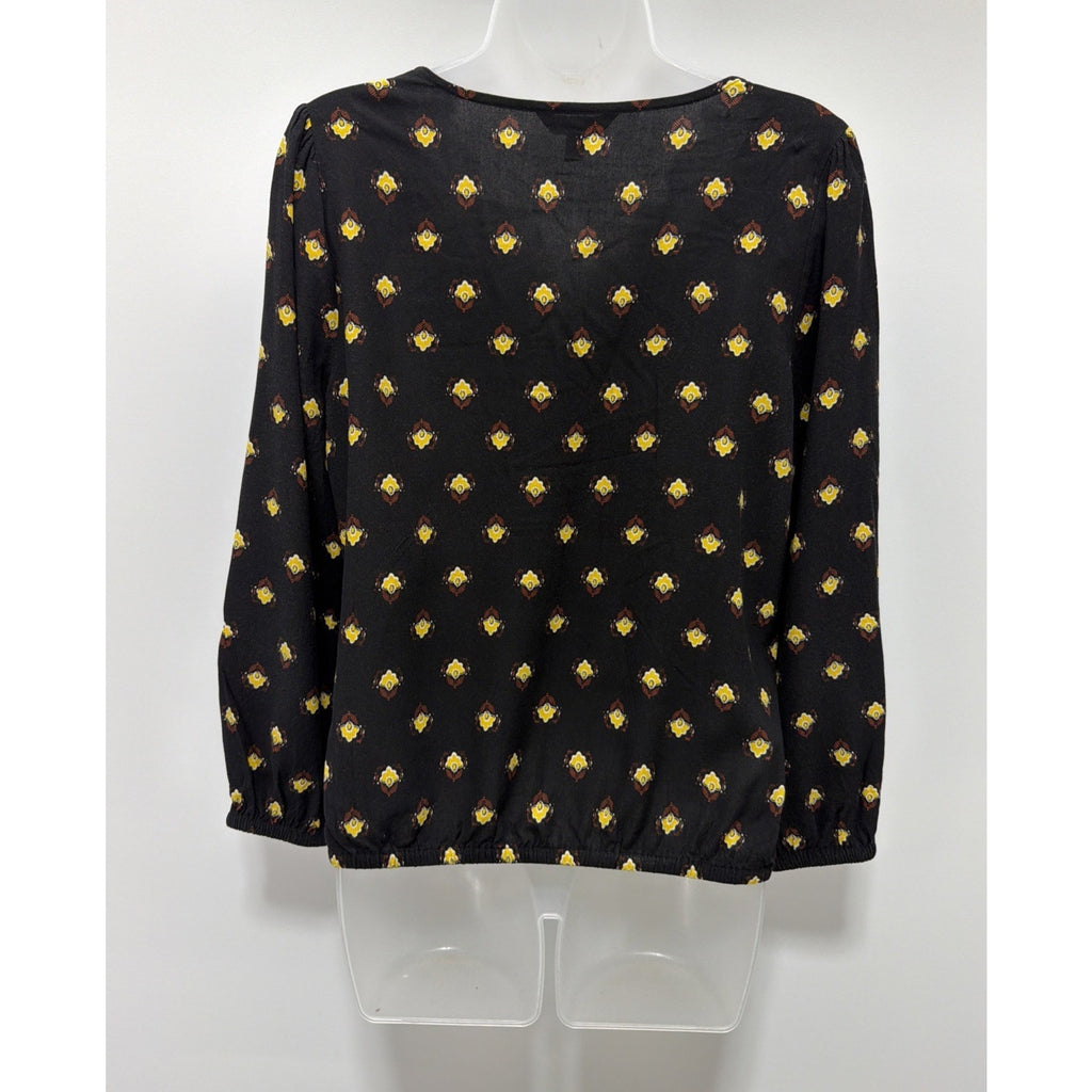 EXPRESS Women Size Small Black Floral V Neck With Lace Long Sleeve Blouse