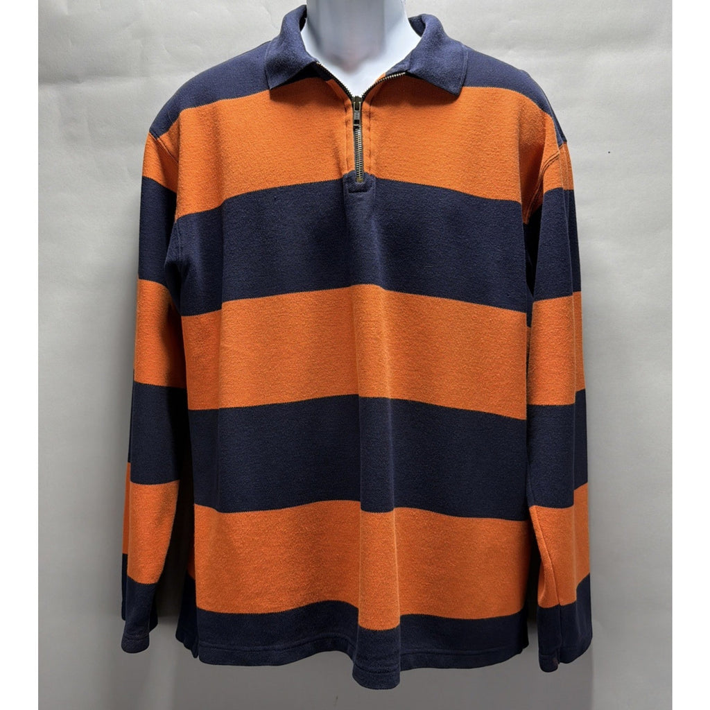 Vtg Eddie Bauer Rugby Polo 1/4 Zip Shirt Mens L Orange Stripe Preppy Sports