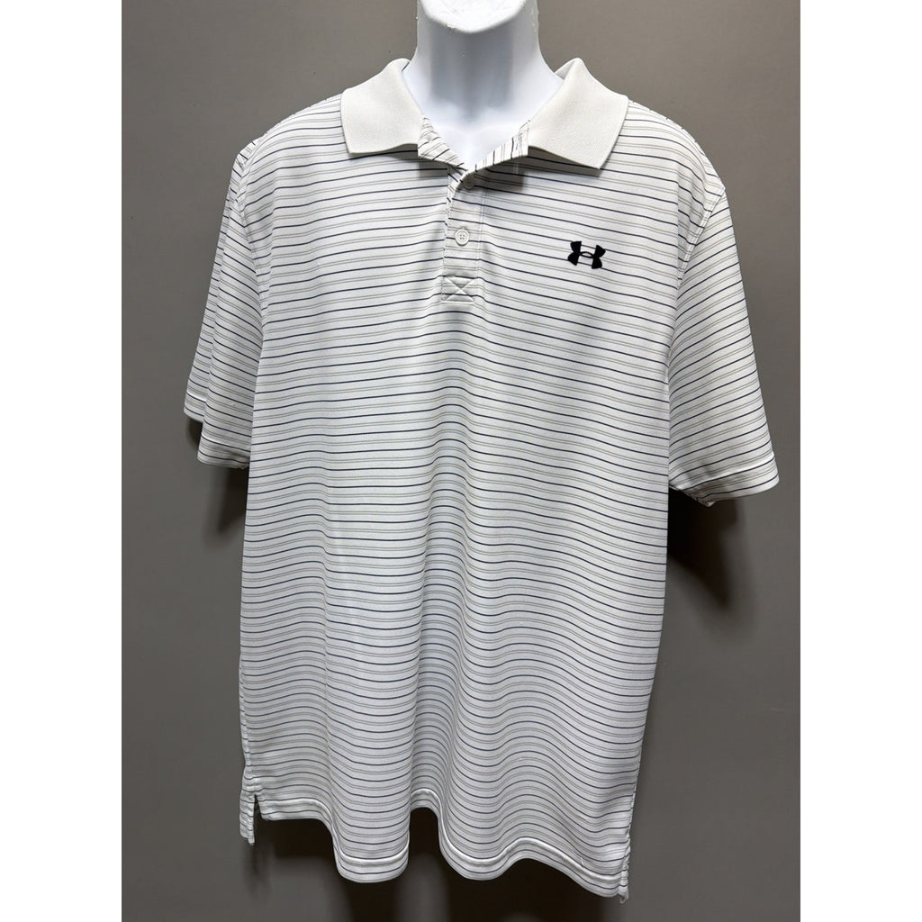 Men's Under Armour Playoff Polo Shirt White Striped Size 2XL