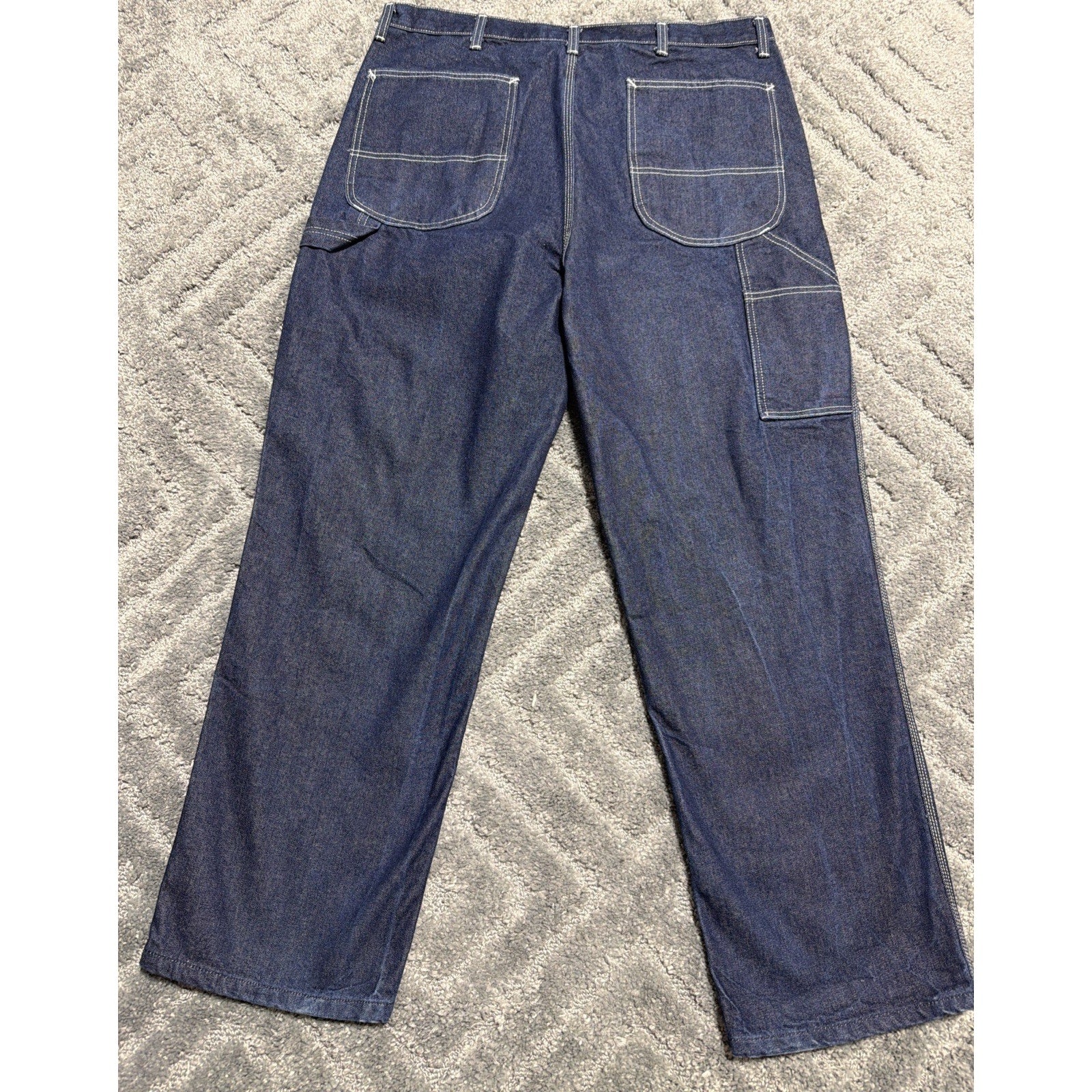 VTG 80s DEADSTOCK ROEBUCKS CARPENTER JEANS 40x30 BLUE DENIM DARK TRIPLE STITCH