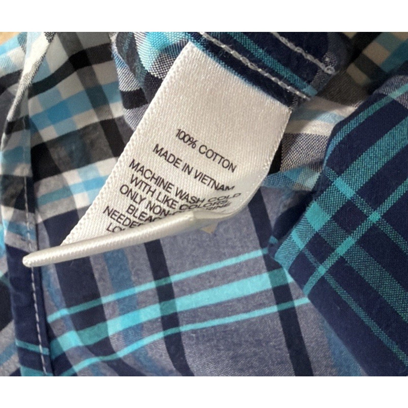 Express Mens Button Up Shirt L Fitted Western Vibe Short Sleeve Blue Plaid