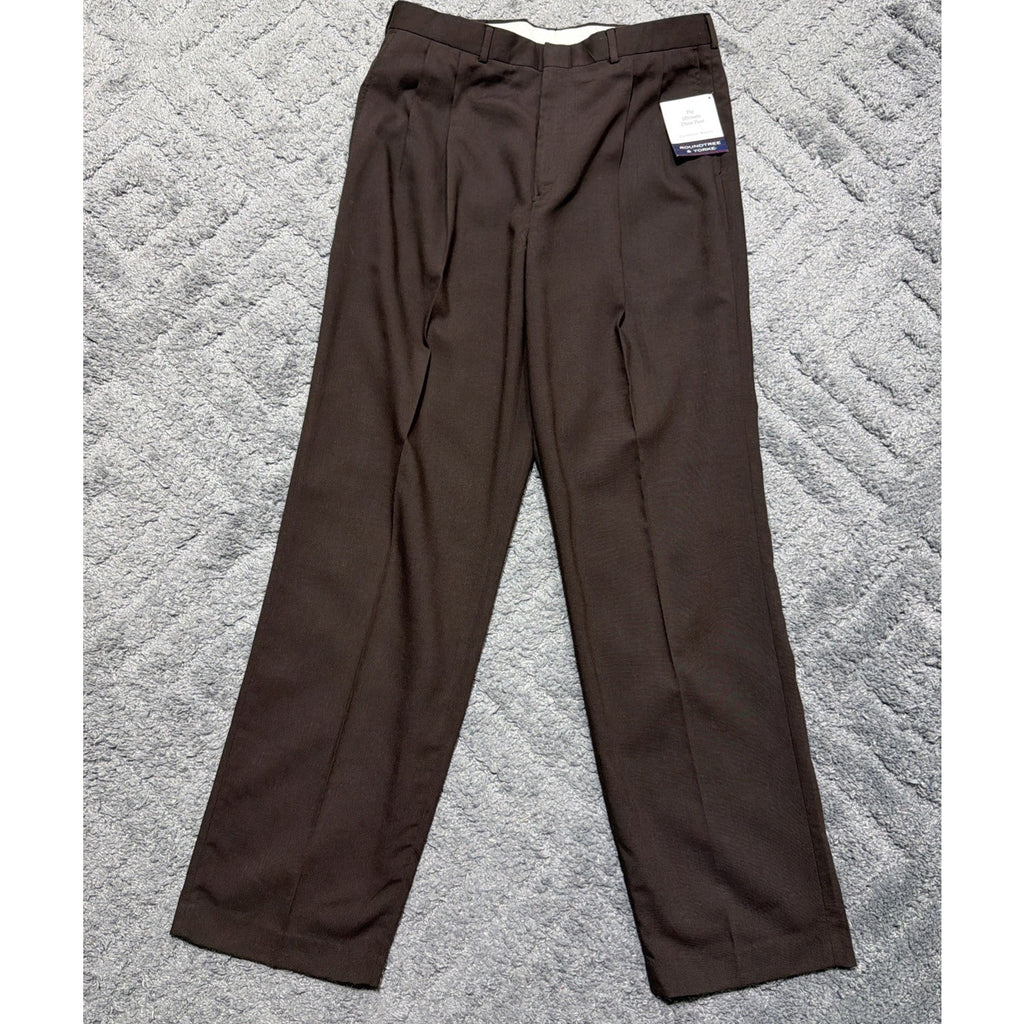 Roundtree & Yorke Wool Blend Pants Men 36x34 Brown Classic Ultimate Comfort NEW