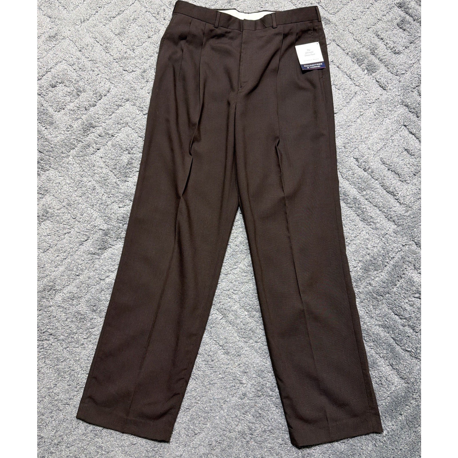 Roundtree & Yorke Wool Blend Pants Men 36x34 Brown Classic Ultimate Comfort NEW