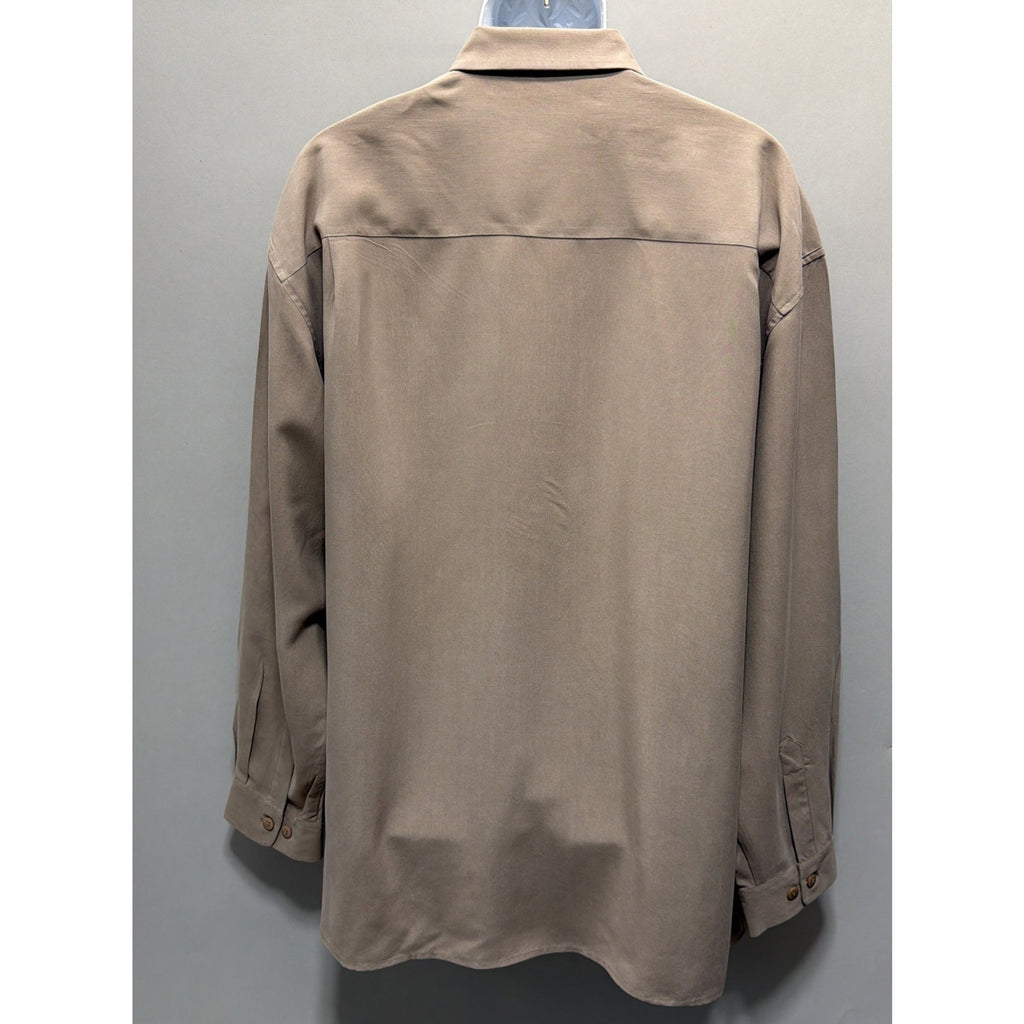 Tulliano 100% Silk Taupe Button Front Shirt Menswear 2XL Luxury Pocket NWT