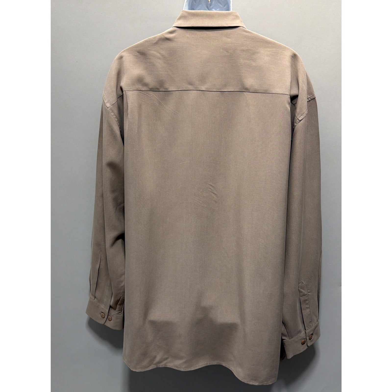 Tulliano 100% Silk Taupe Button Front Shirt Menswear 2XL Luxury Pocket NWT