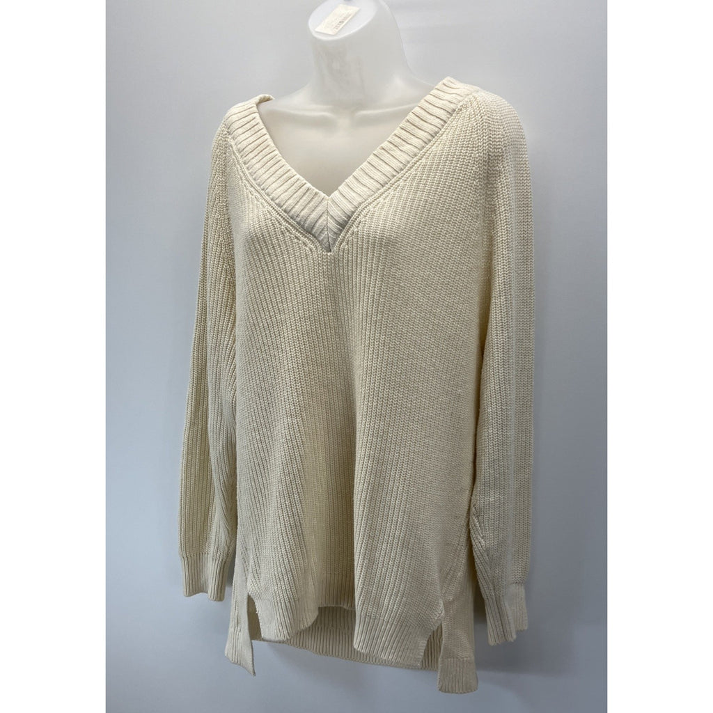 Express Sweater Womens Beige Pullover V-Neck Dolman Sleeves Hi-Low Knit Size S