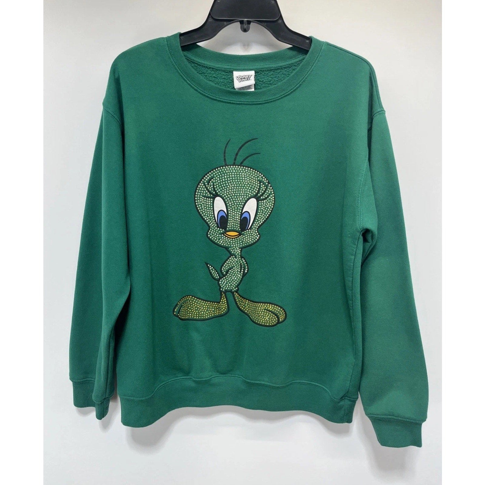 Looney Tunes Tweety Fleece Sweatshirt Women’s Green W/ Rhinestone Pullover Sz XL