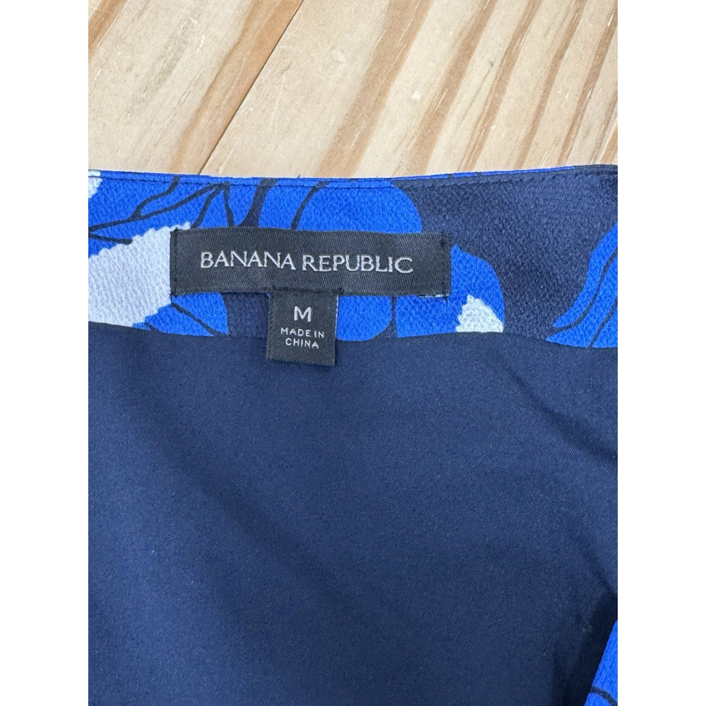 Banana Republic Women’s Wrap Blue White Floral Short Sleeve Dress Size Medium