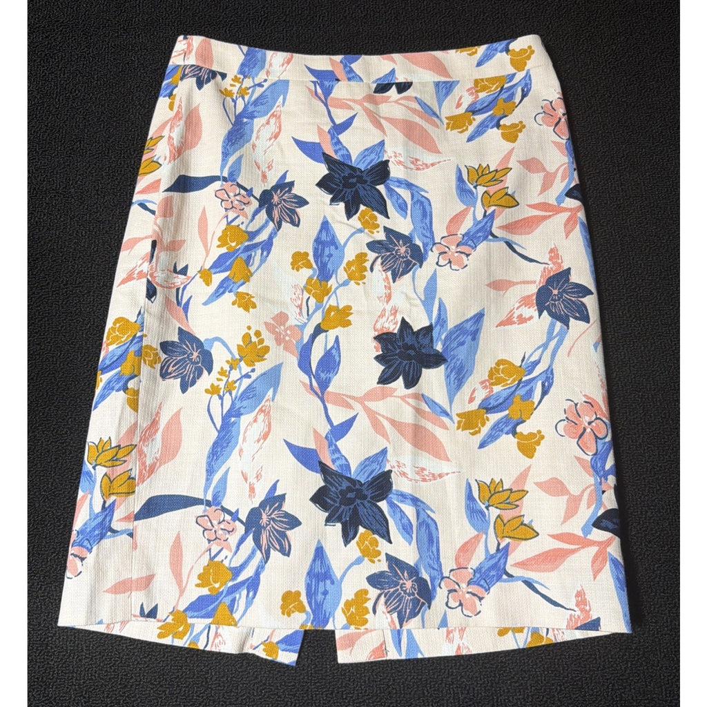 J.Crew Factory Floral Faux Wrap Skirt Womens 4 Blue Pink Cotton Lined Spring