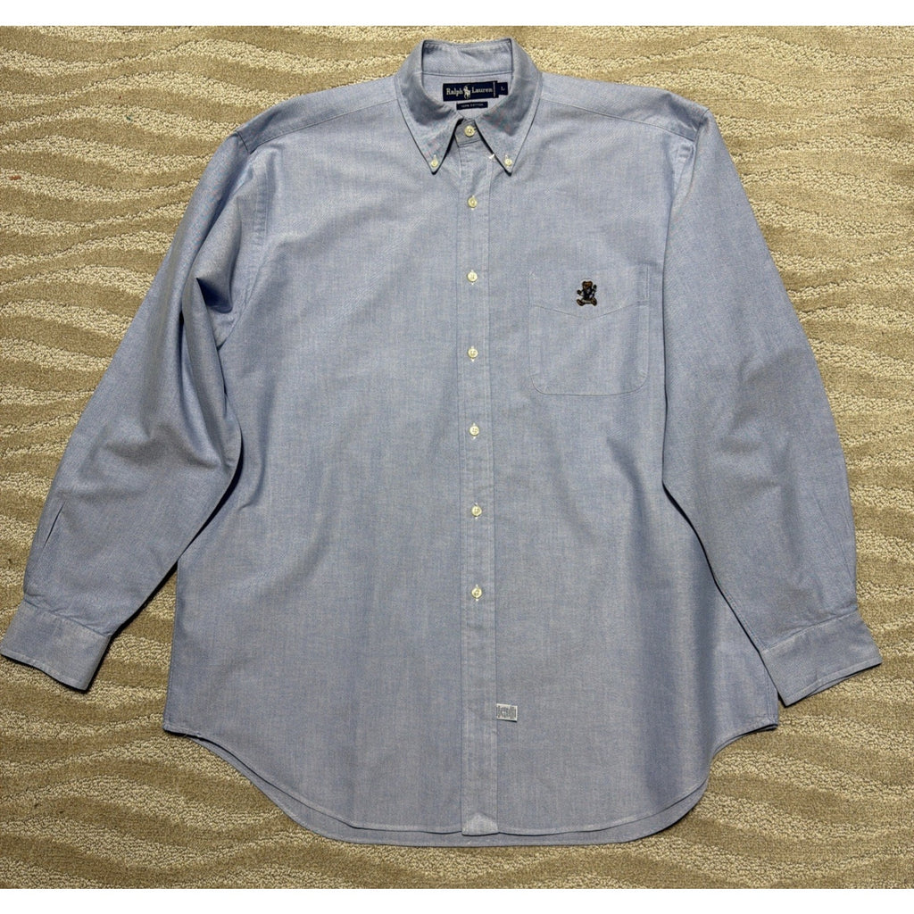 Polo Ralph Lauren Bear Oxford Long Sleeve Blue Button Down Shirt Mens L NWOT