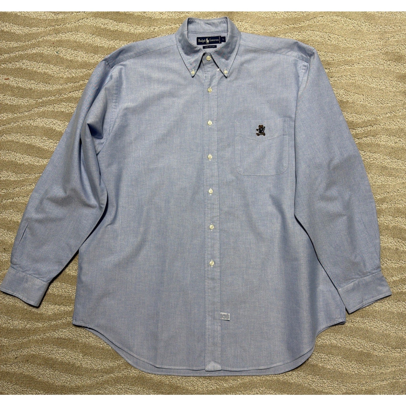 Polo Ralph Lauren Bear Oxford Long Sleeve Blue Button Down Shirt Mens L NWOT