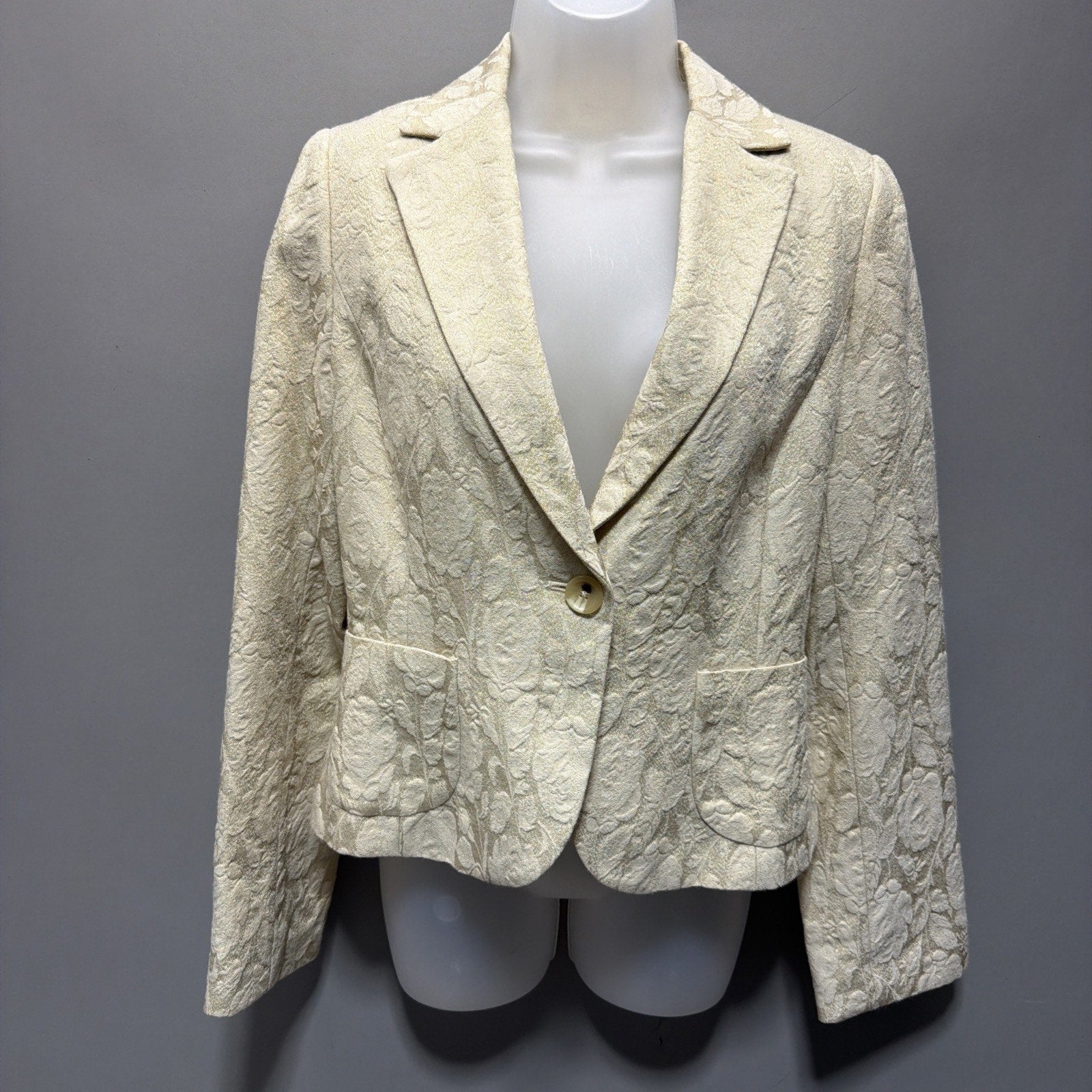 Banana Republic Blazer Jacket Womens 8 Beige Gold Metallic Floral Wool Blend