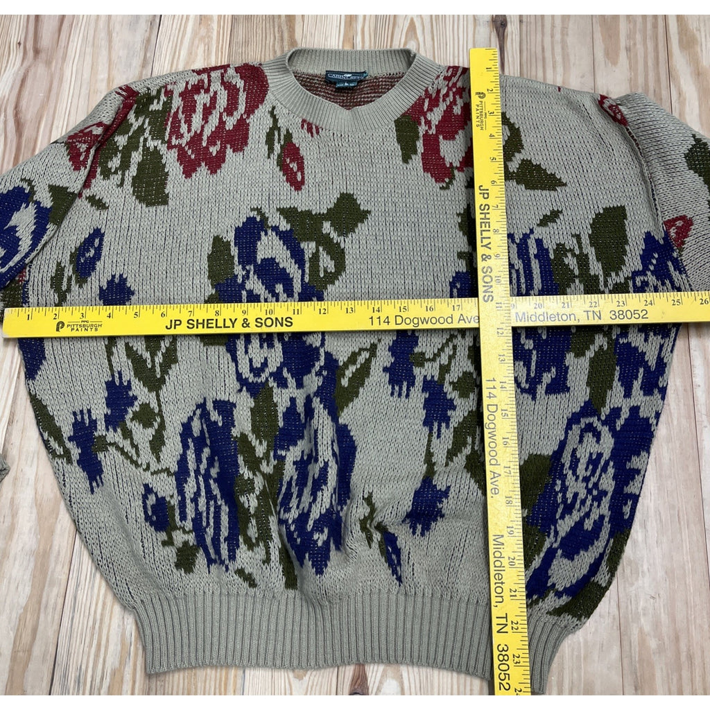 Cabin Creek Vintage 90s Knit Acrylic Sweater Spring Floral L Made In USA