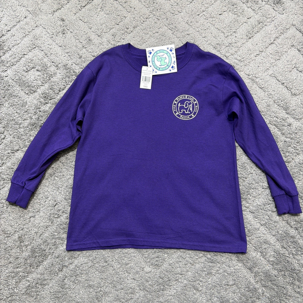 Puppie Love Purple Long Sleeve Girls T-Shirt Youth Medium Dog 100% Cotton NWT