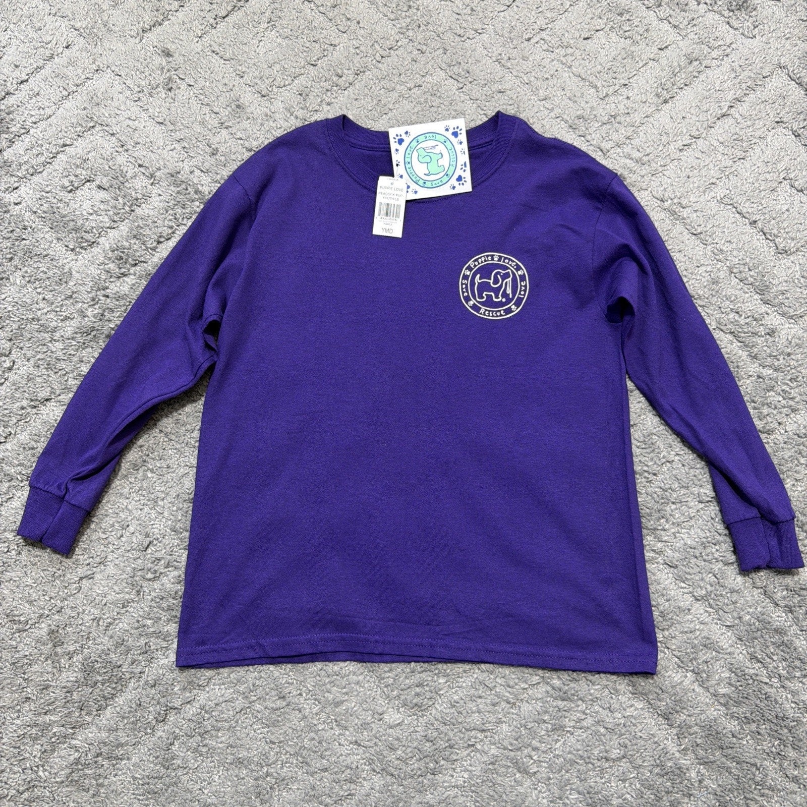 Puppie Love Purple Long Sleeve Girls T-Shirt Youth Medium Dog 100% Cotton NWT