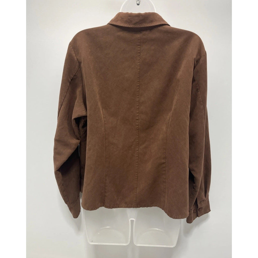 Lemon Grass Brown Rust Button Long Sleeve Faux Suede Shirt Sz XL