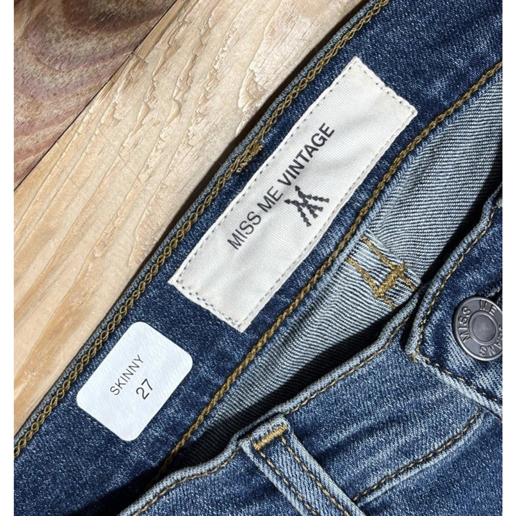 Miss Me Vintage Sophie Triangles Embroidered Distressed Skinny Jeans Women's 27