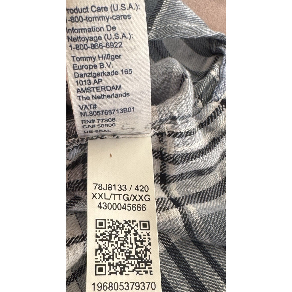 Tommy Hilfiger Linen Blend Shirt Mens XXL Blue Plaid Preppy Regular Fit New