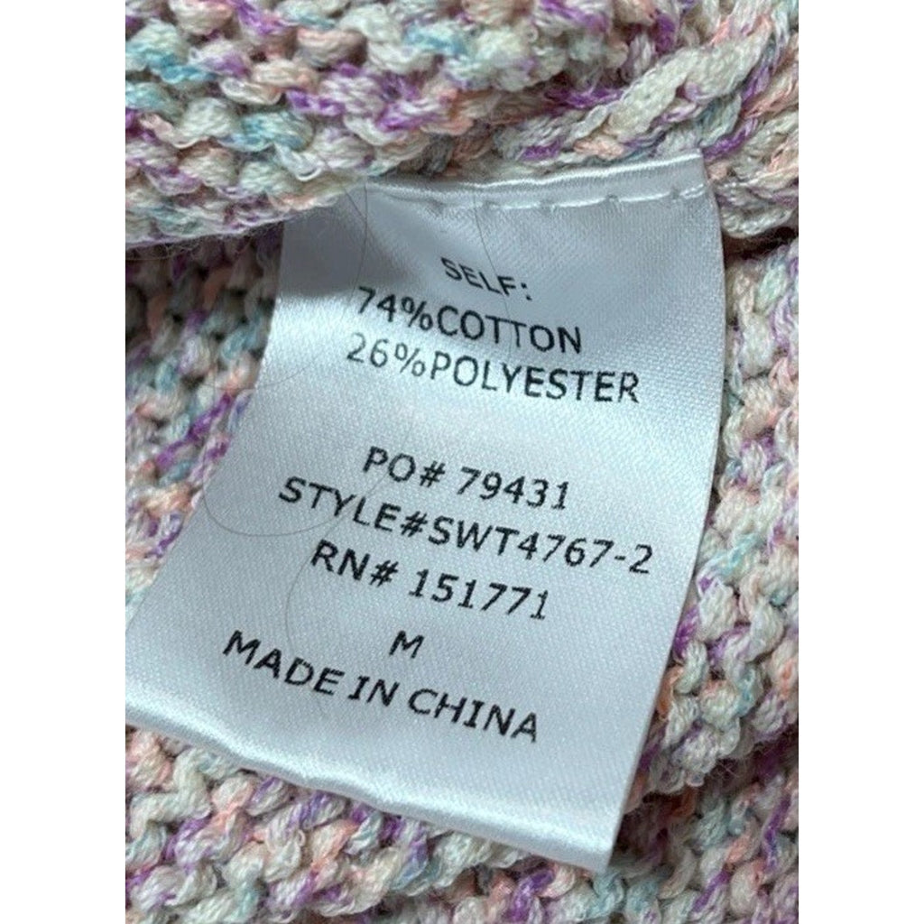 Lelis Womens Pullover Sweater Pink Long Sleeve Ribbed Knit Frayed Medium