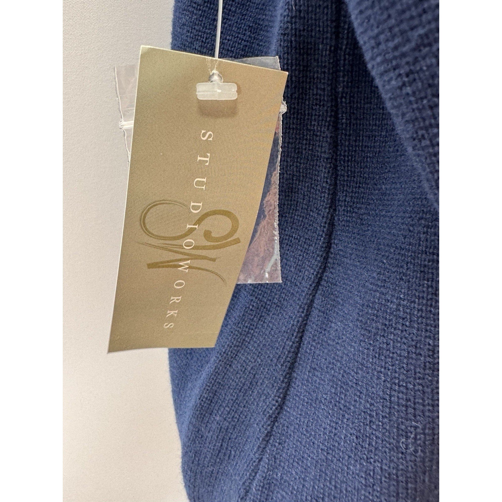 Studio Works Cotton Sweater Blazer Cardigan 2 Button Navy Blue Women’s Size L