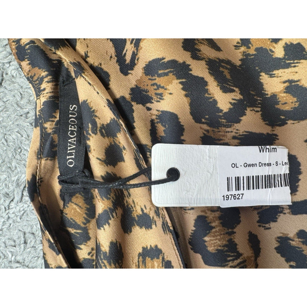 NWT Olivaceous Dress Womens Small Leopard Print Satin Cowl Neck Sleeveless Mini